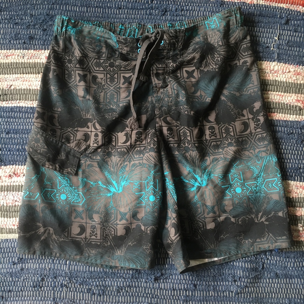 Men's Joe Boxer Gray and Blue Swim Trunks/ Shorts